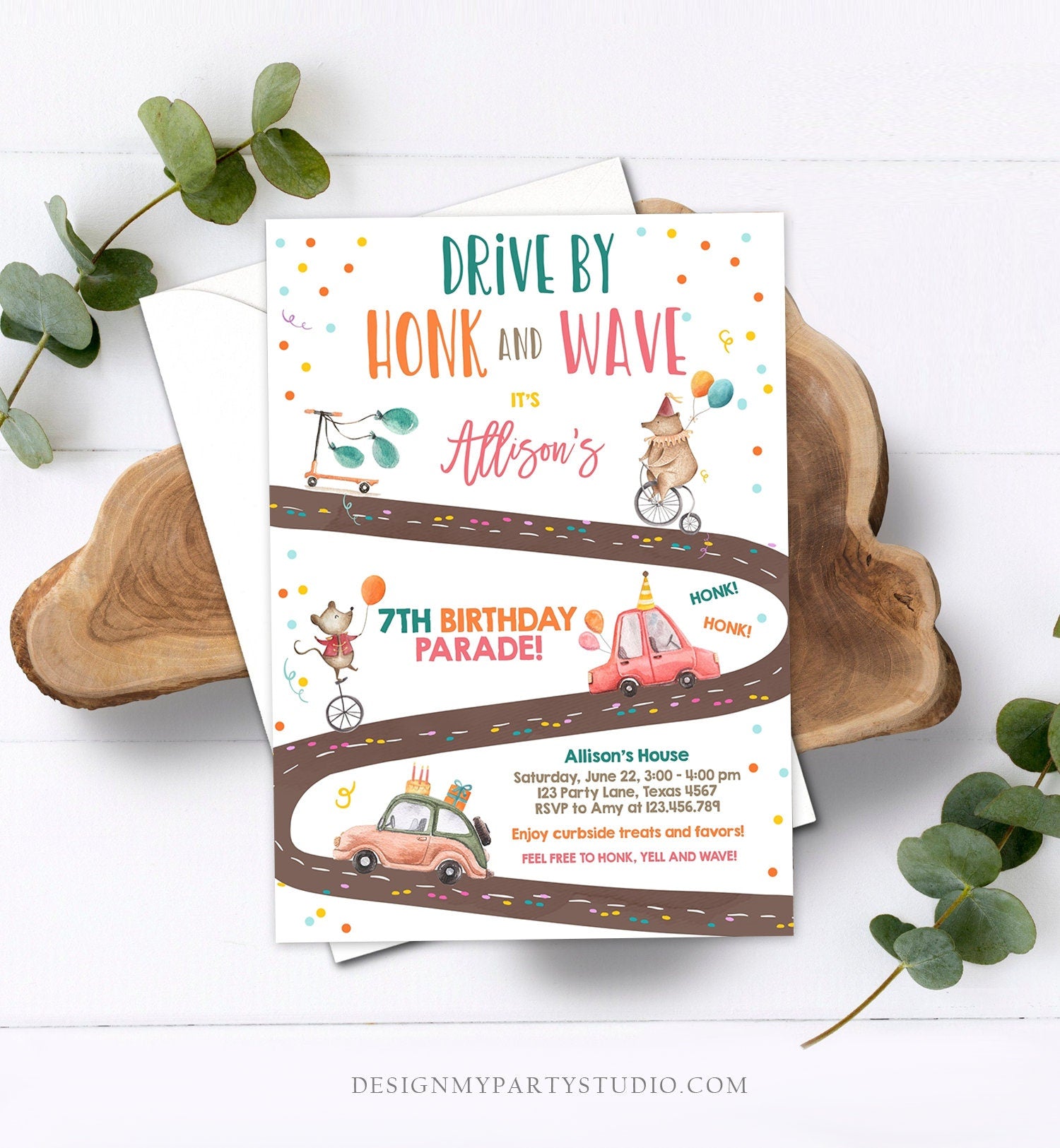 Editable Drive By Birthday Parade Invitation Circus Virtual Party Invite Honk Wave Boy Girl Quarantine Instant Download Digital Corjl 0344