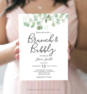 Editable Brunch and Bubbly Bridal Shower Invitation Eucalyptus Greenery Wedding Boho Invite Download Printable Template Digital Corjl 0029