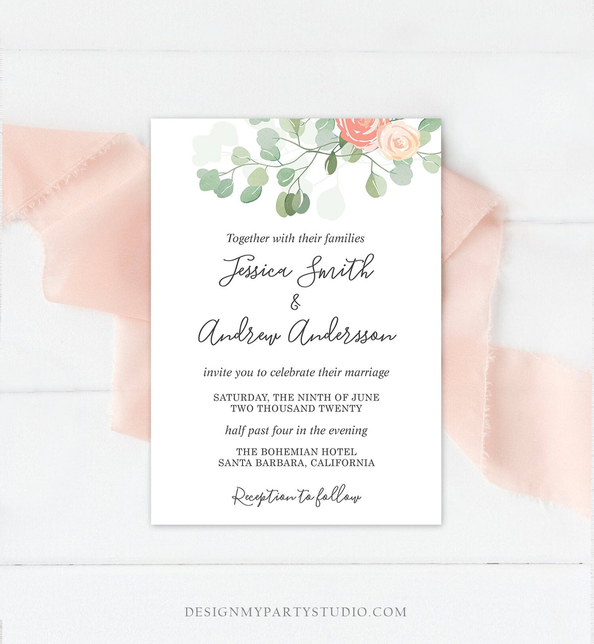 Editable Brunch and Bubbly Bridal Shower Invitation Eucalyptus Greenery Wedding Boho Invite Download Printable Template Digital Corjl 0029