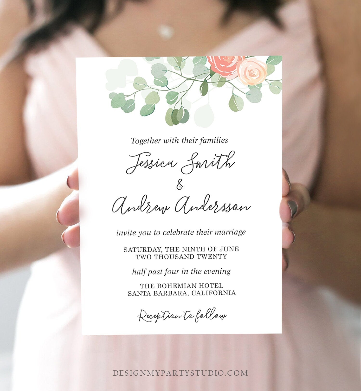 Editable Brunch and Bubbly Bridal Shower Invitation Eucalyptus Greenery Wedding Boho Invite Download Printable Template Digital Corjl 0029
