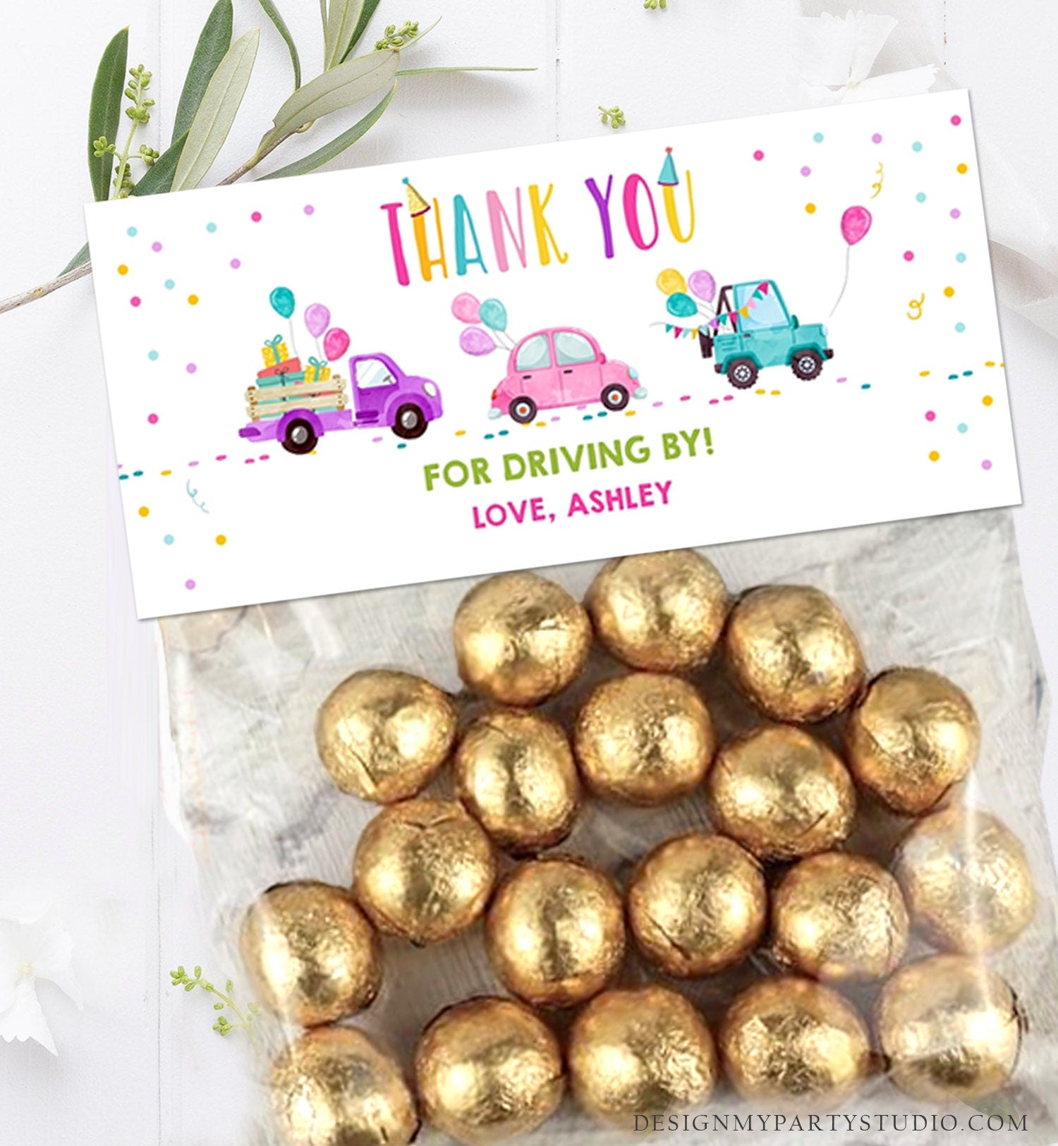 Editable Drive By Treat Bag Toppers Girl Pink Drive By Birthday Thank You Birthday Parade Favor Bag Quarantine Corjl Template Printable 0333