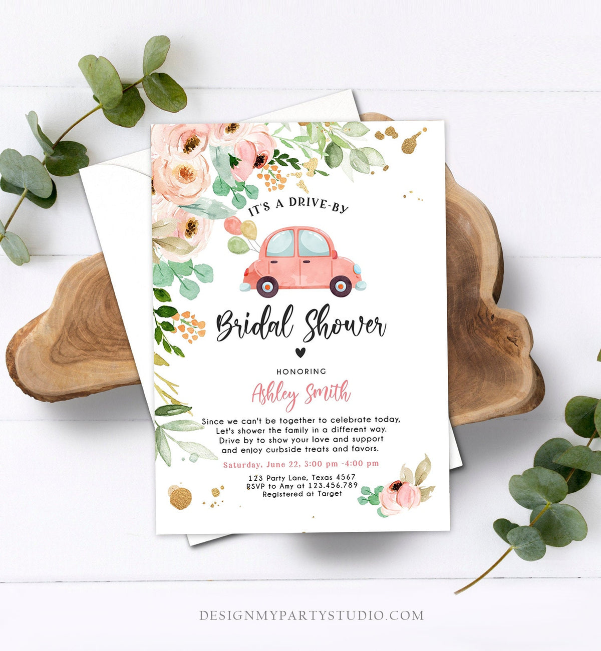 Editable Drive By Bridal Shower Invitation Couples Shower Invite Quarantine Drive Trough Floral Wedding Shower Template Download Corjl 0346