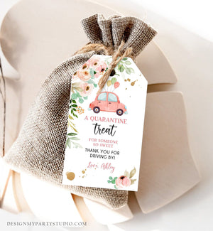 Editable Drive By Favor Tag Drive Through Baby Shower Bridal Shower Birthday Thank You Gift Tags Quarantine Coral Floral Girl Corjl 0346