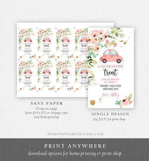 Editable Drive By Favor Tag Drive Through Baby Shower Bridal Shower Birthday Thank You Gift Tags Quarantine Coral Floral Girl Corjl 0346