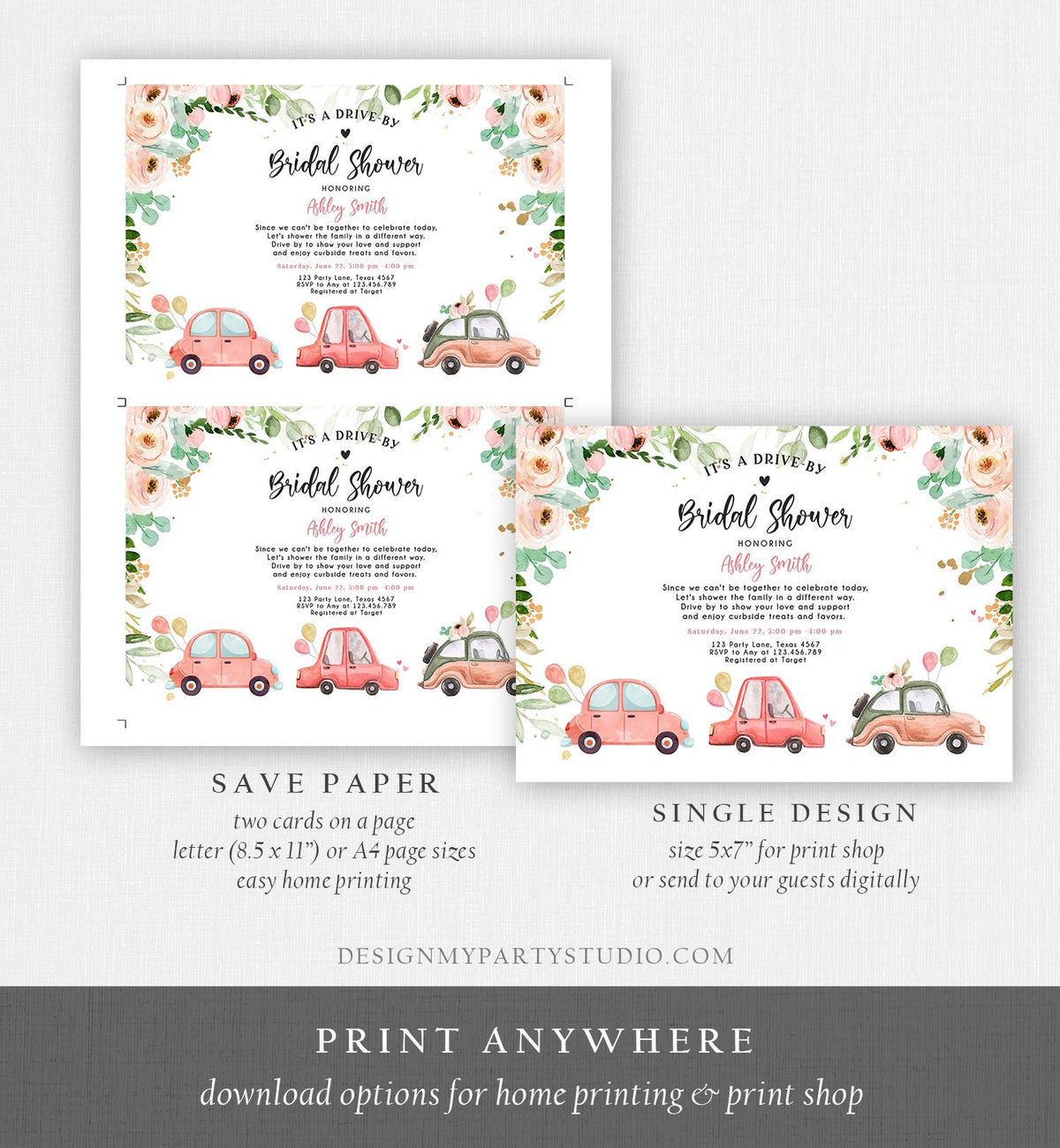 Editable Drive By Bridal Shower Invitation Couples Shower Invite Quarantine Drive Trough Floral Wedding Shower Template Download Corjl 0346