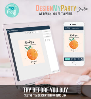 Editable A Little Cutie is on The Way Favor Tag Orange Clementine Baby Shower Cutie Gift Neutral Square Round Template Corjl Printable 0330