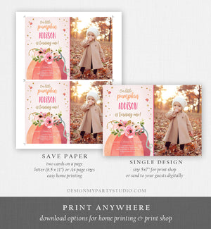 Editable Our Little Pumpkin Birthday Invitation Girl Pink Fall Autumn First Birthday 1st Pink Gold Download Corjl Template Printable 0198