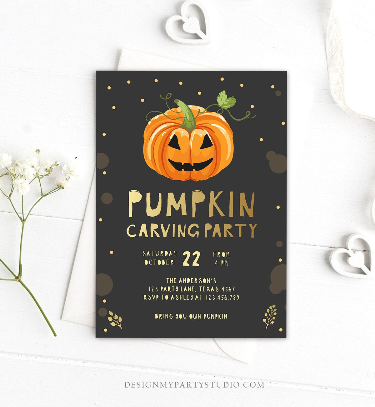 Editable Pumpkin Carving Party Invitation Fall Party Autumn Party Halloween Carving Festival Digital Download Corjl Template Printable 0175