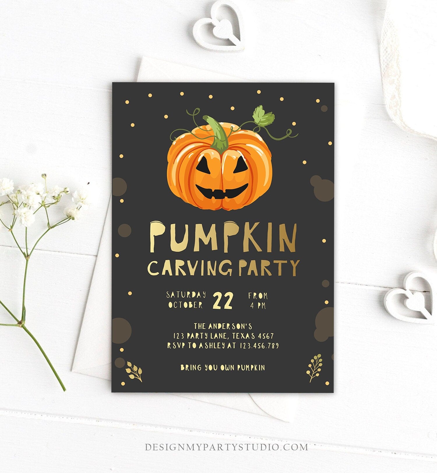 Editable Pumpkin Carving Party Invitation Fall Party Autumn Party Halloween Carving Festival Digital Download Corjl Template Printable 0175