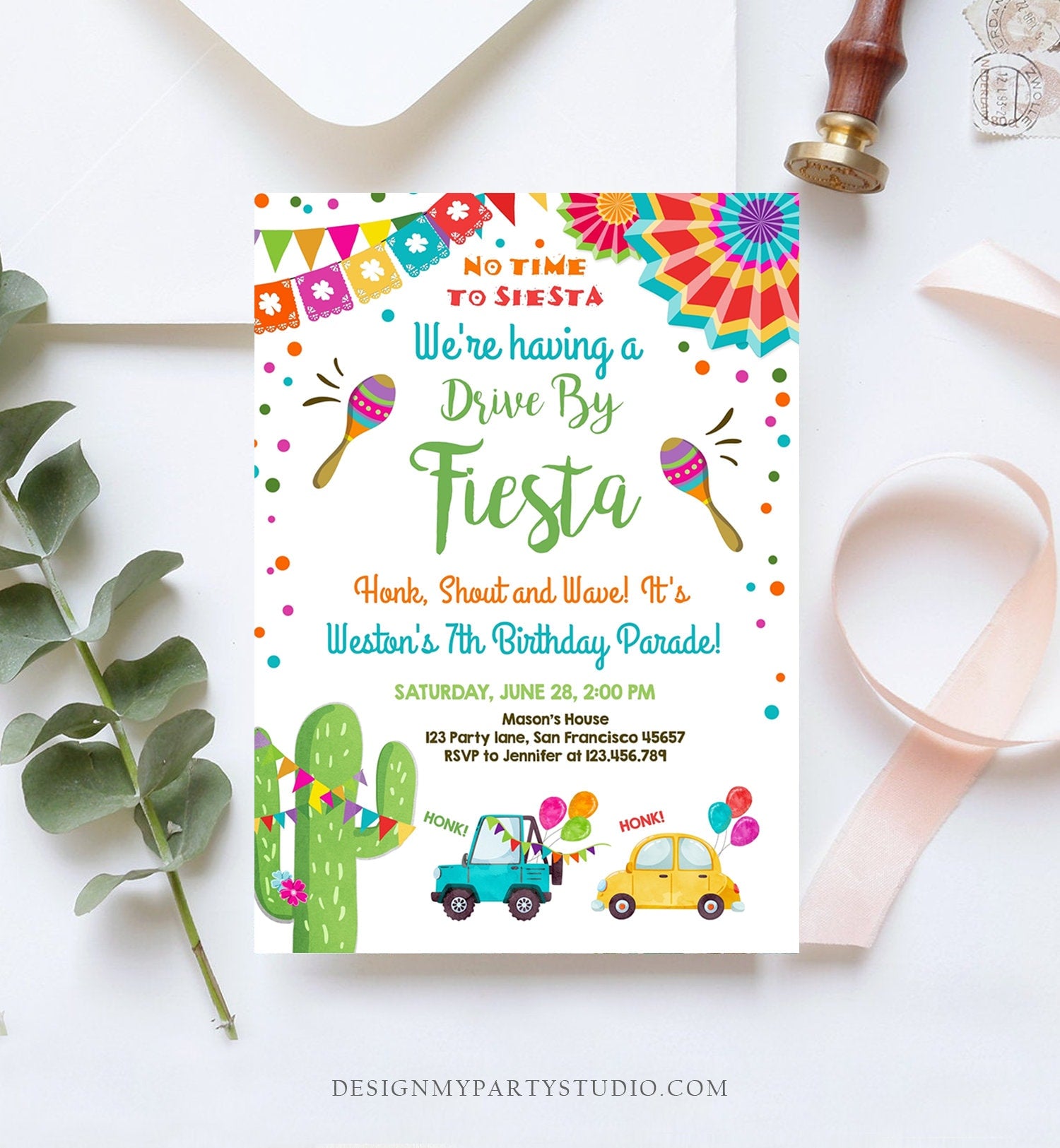 Editable Fiesta Drive By Birthday Parade Invitation Fiesta Birthday Party Invite Honk Wave Car Quarantine Download Digital Corjl 0045