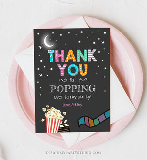 Editable Movie Night Thank You Card Under the Stars Backyard Movie Night Party Birthday Popping By Download Printable Template Corjl 0042