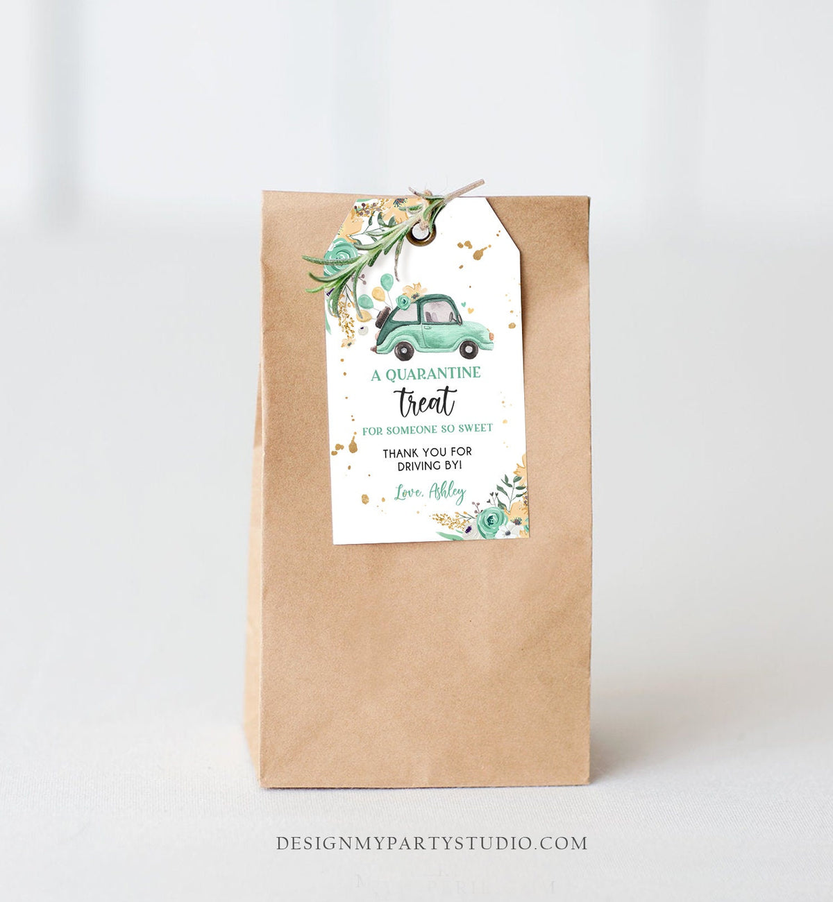 Editable Drive By Favor Tag Drive Through Baby Shower Bridal Shower Birthday Thank You Gift Tags Quarantine Mint Green Floral Corjl 0335