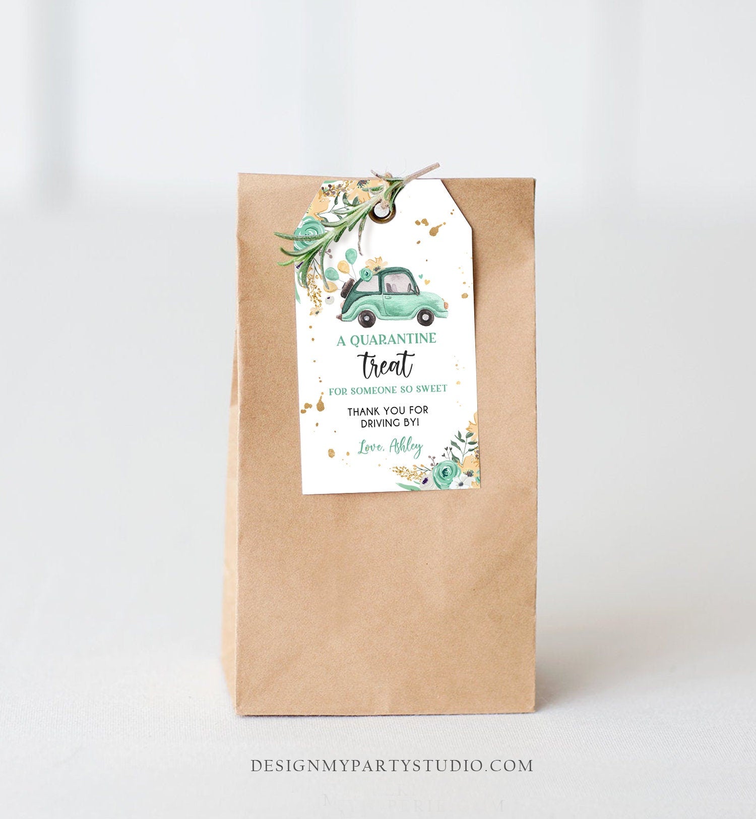 Editable Drive By Favor Tag Drive Through Baby Shower Bridal Shower Birthday Thank You Gift Tags Quarantine Mint Green Floral Corjl 0335