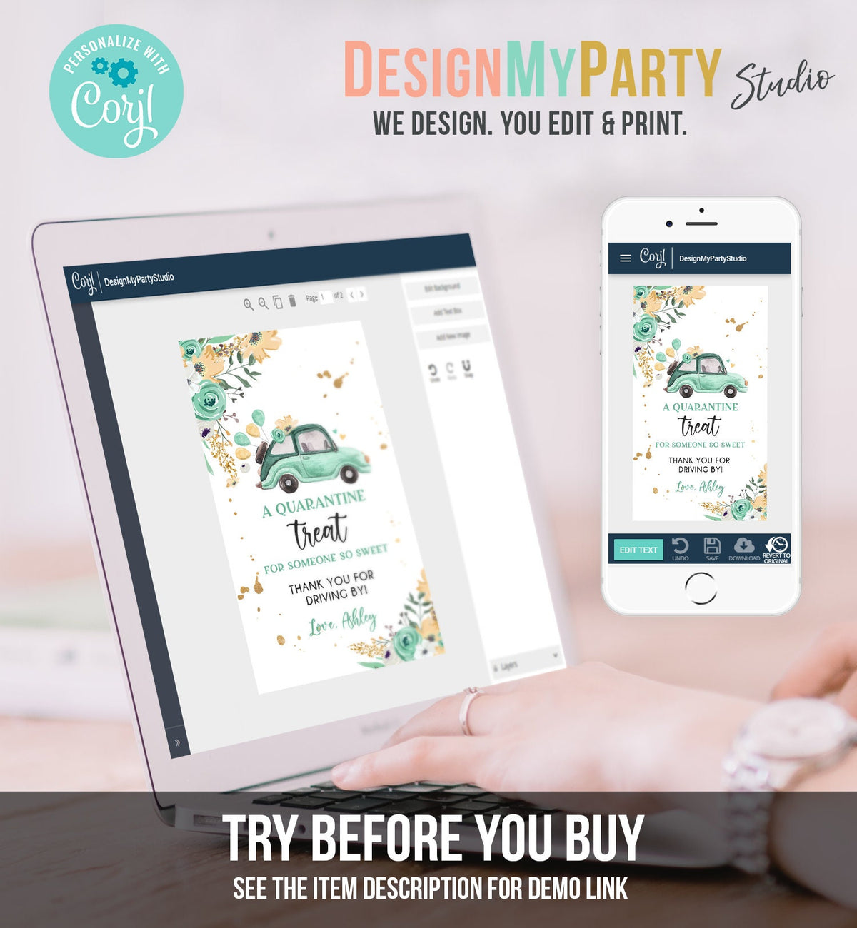 Editable Drive By Favor Tag Drive Through Baby Shower Bridal Shower Birthday Thank You Gift Tags Quarantine Mint Green Floral Corjl 0335