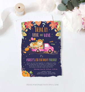Editable Pumpkin Truck Drive By Birthday Parade Invitation Virtual Party Invite Honk Car Drive Through Fall Girl Pink Download Corjl 0153