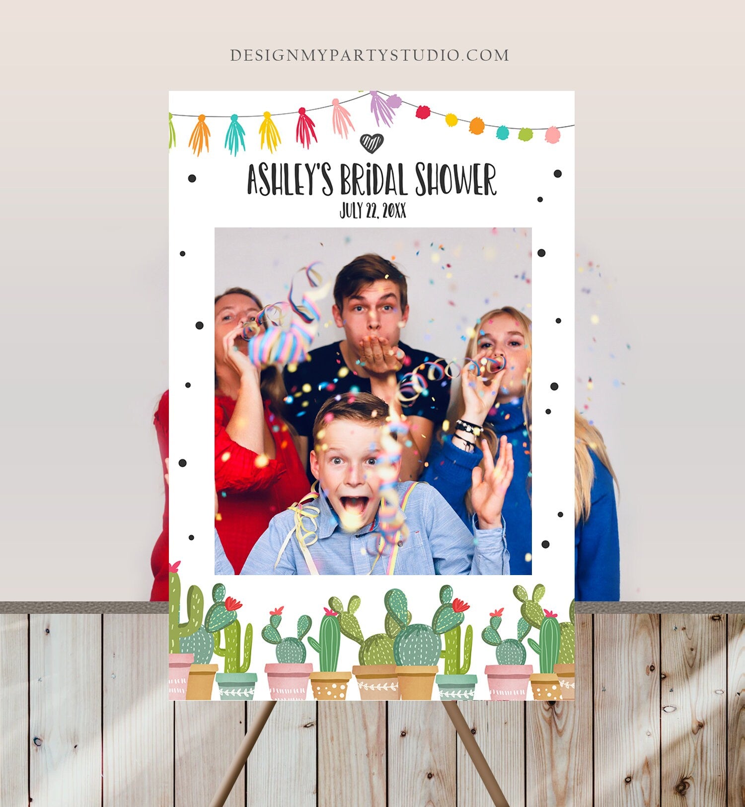 Editable Fiesta Photo Booth Sign Bridal Shower Photo Prop Cactus Mexican Couples Sign Wedding Shower Birthday Corjl Template Printable 0254