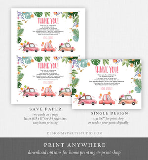 Editable Drive By Birthday Parade Thank You Card Virtual Party Tropical Woman Car Girl Pink Quarantine Instant Download Digital Corjl 0335