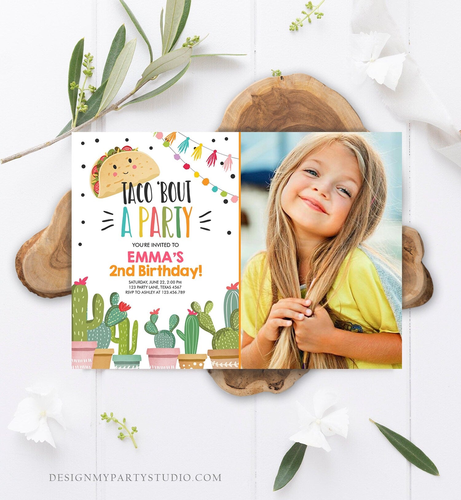Editable Taco Bout a Party Birthday Invitation ANY AGE Girl Pink Cactus Fiesta Mexican Cinco de Mayo Download Printable Corjl Template 0254