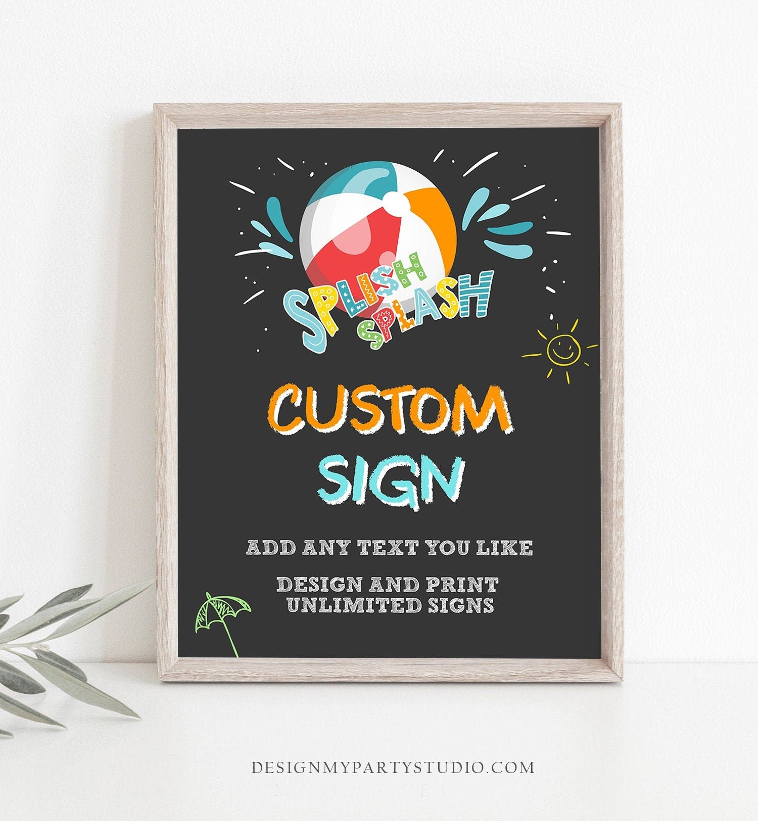 Editable Custom Sign Pool Party Sign Beach Ball Pool Bash Birthday Dec ...