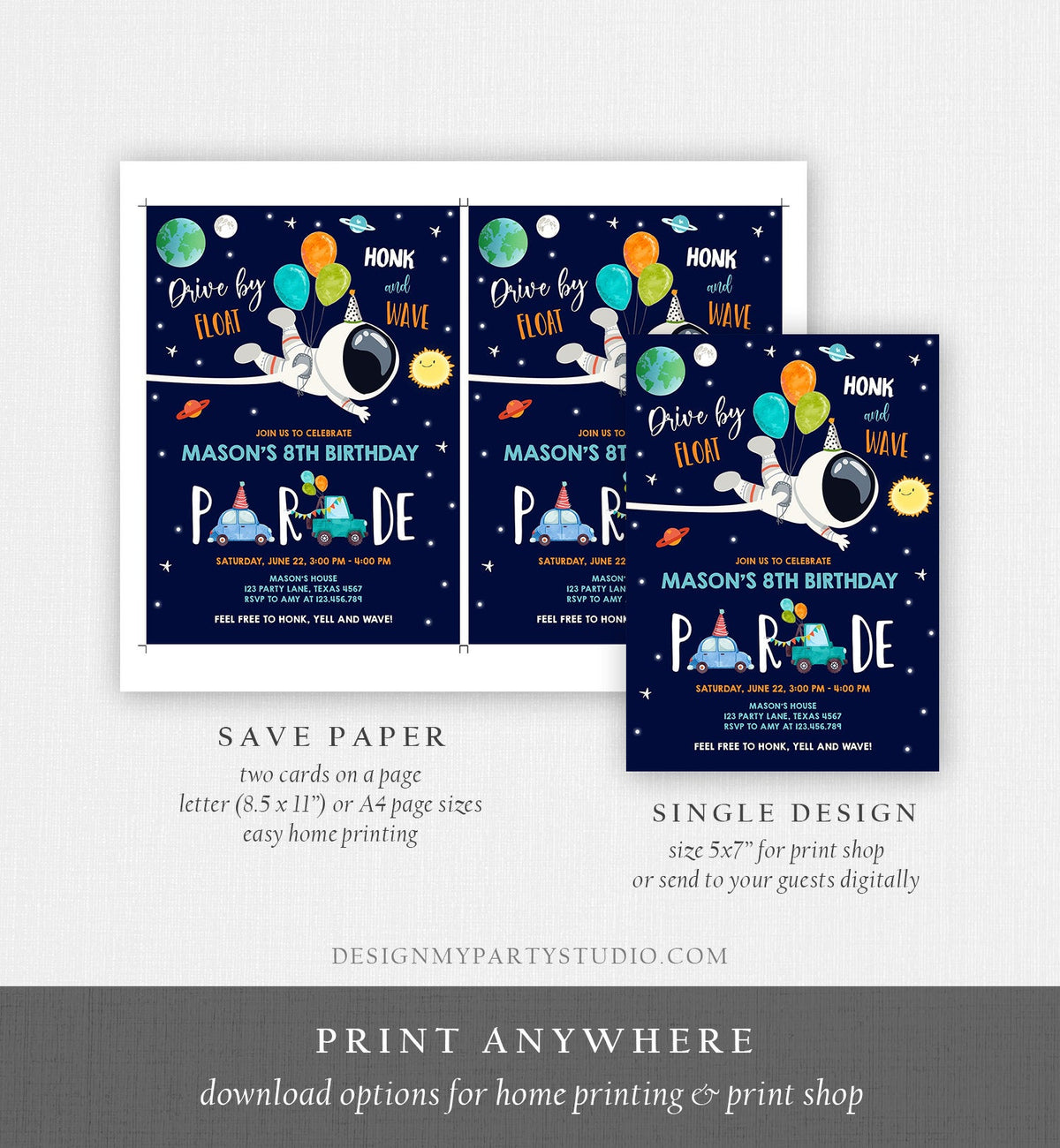 Editable Outer Space Drive By Birthday Invitation Space Astronaut Drive Through Quarantine Stars Floating By Template Corjl Printable 0259