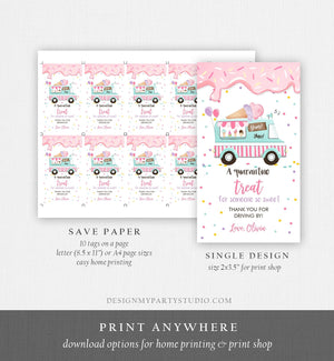 Editable Drive By Favor Tag Drive Through Ice Cream Truck Birthday Thank You Gift Tags Quarantine Ice Cream Parade Pink Girl Corjl 0243