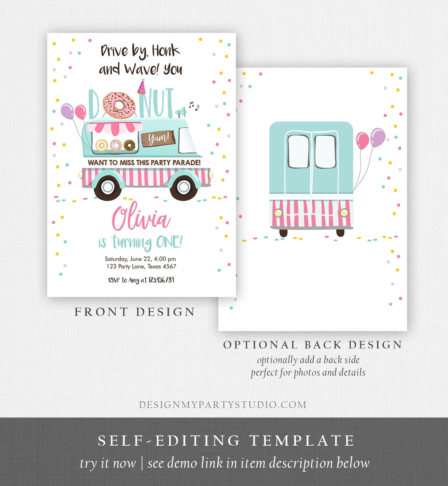 Editable Donut Truck Birthday Invitation Birthday Parade Drive By Birthday Invite Quarantine Party Sweet Printable Template Corjl 0050