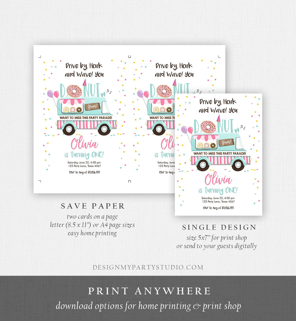 Editable Donut Truck Birthday Invitation Birthday Parade Drive By Birthday Invite Quarantine Party Sweet Printable Template Corjl 0050