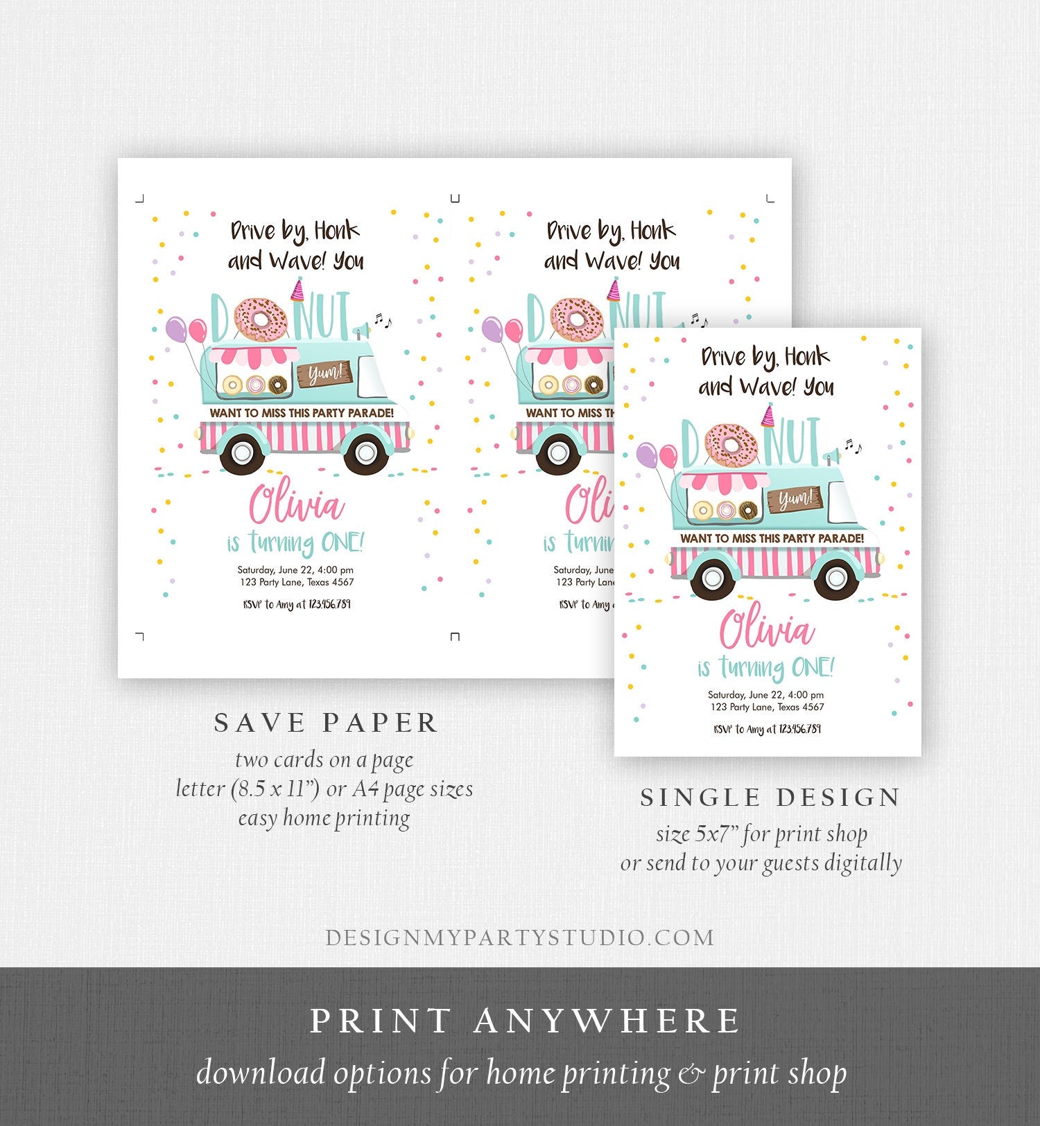 Editable Donut Truck Birthday Invitation Birthday Parade Drive By Birthday Invite Quarantine Party Sweet Printable Template Corjl 0050