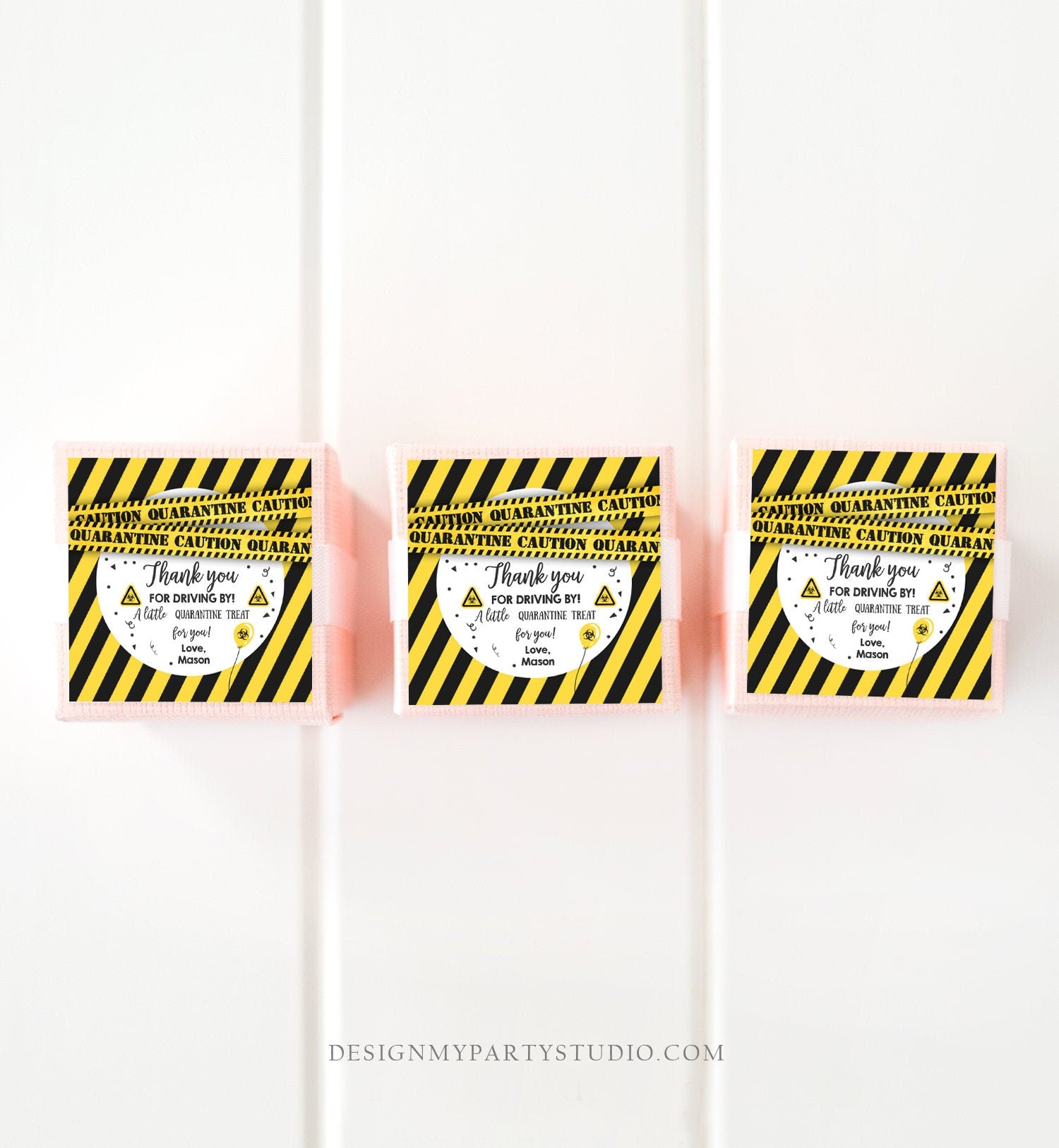 Editable Drive By Birthday Thank You Tags Yellow Quarantine Boy Girl Drive Through Party Sticker Label Corjl Template Printable 0334