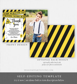 Editable Quarantine Birthday Thank You Card Virtual Party Drive By Thank You Yellow White Caution Instant Download Digital Corjl 0334