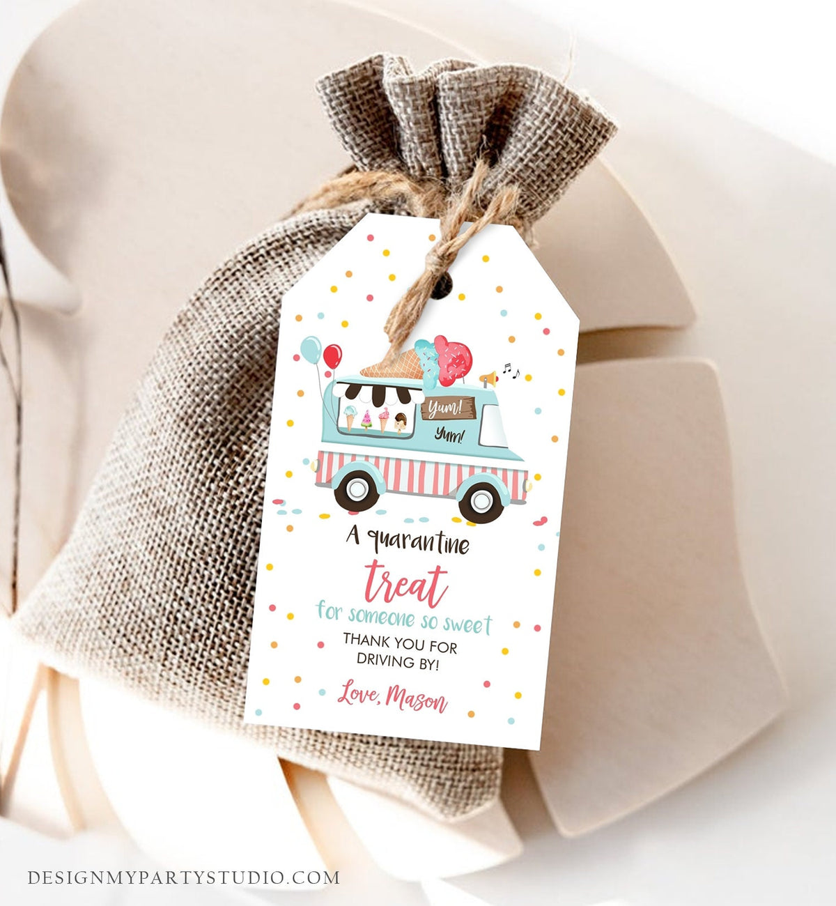 Editable Drive By Favor Tag Drive Through Ice Cream Truck Birthday Thank You Gift Tags Quarantine Ice Cream Parade Neutral Boy Corjl 0243