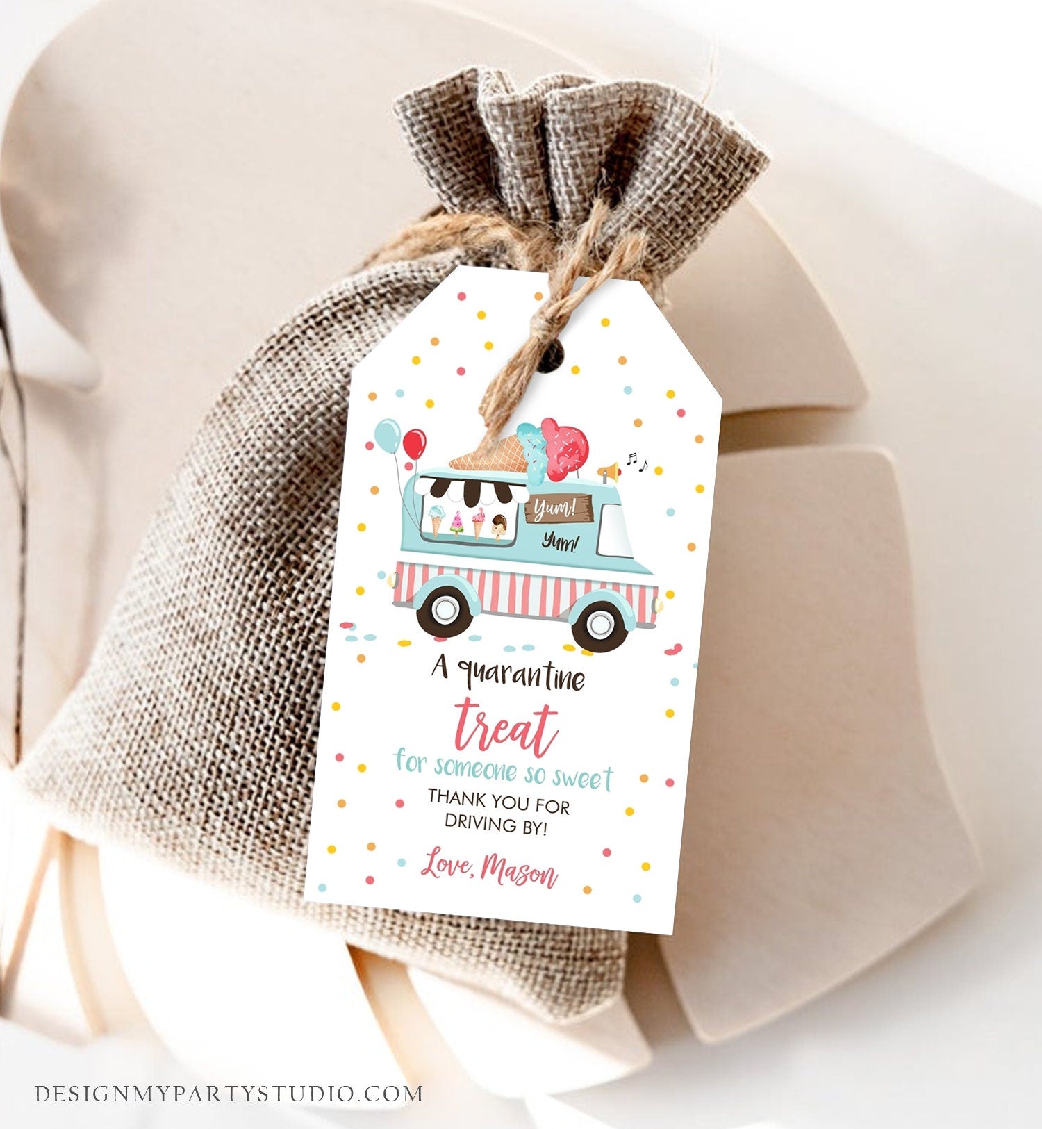 Editable Drive By Favor Tag Drive Through Ice Cream Truck Birthday Thank You Gift Tags Quarantine Ice Cream Parade Neutral Boy Corjl 0243