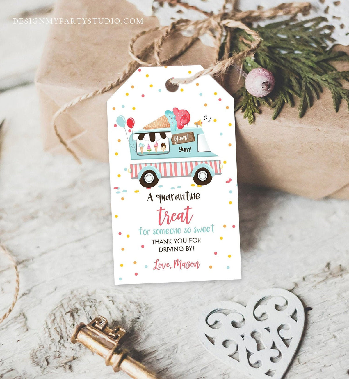 Editable Drive By Favor Tag Drive Through Ice Cream Truck Birthday Thank You Gift Tags Quarantine Ice Cream Parade Neutral Boy Corjl 0243