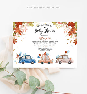 Editable Fall Drive By Baby Shower Invitation Navy Blue Floral Boy Coed Shower Quarantine Drive Through Autumn Template Download Corjl 0335