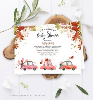 Editable Fall Drive By Baby Shower Invitation Pink Gold Floral Girl Coed Shower Quarantine Drive Through Autumn Template Download Corjl 0335