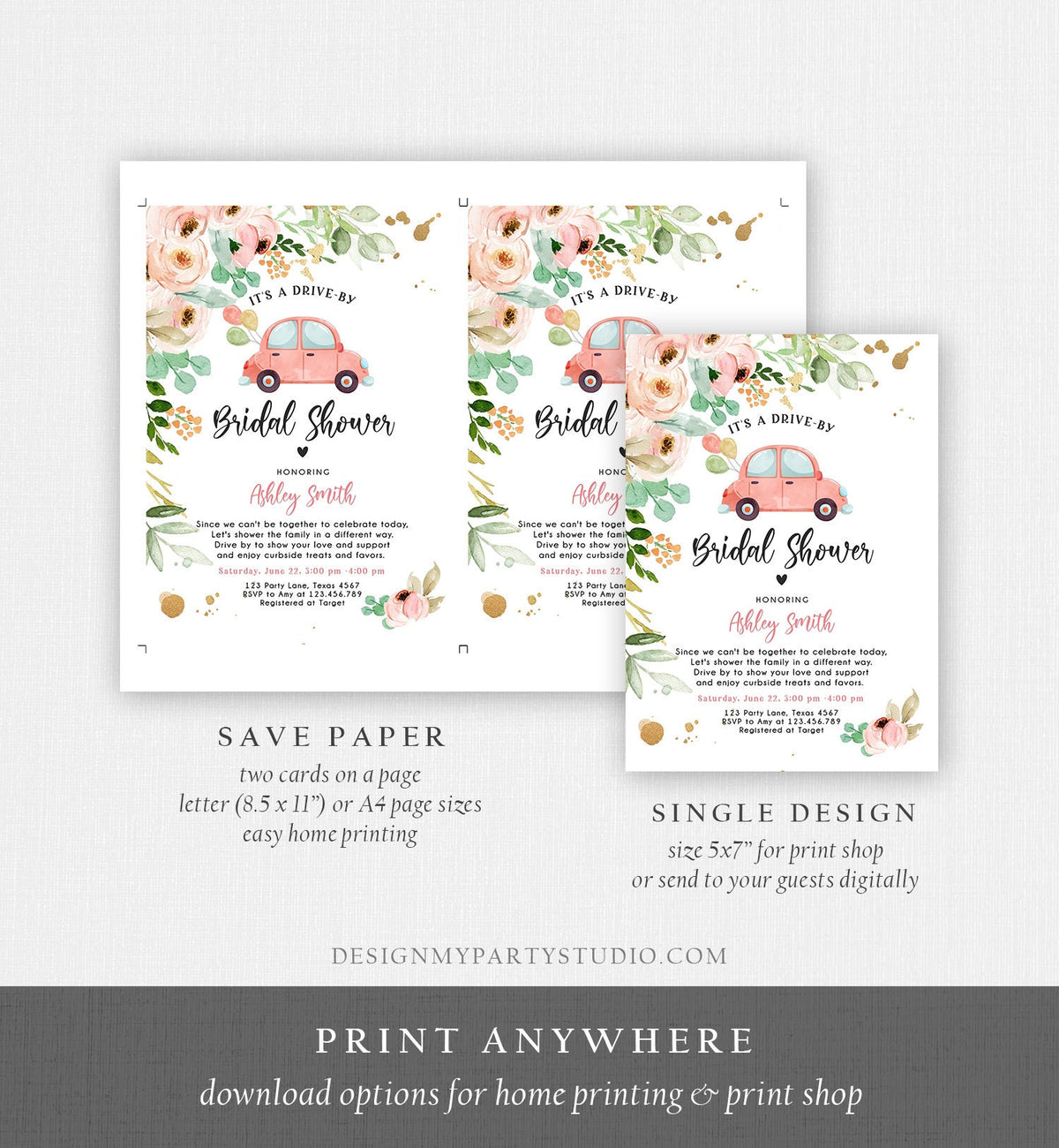Editable Drive By Bridal Shower Invitation Couples Shower Invite Quarantine Drive Trough Floral Wedding Shower Template Download Corjl 0346