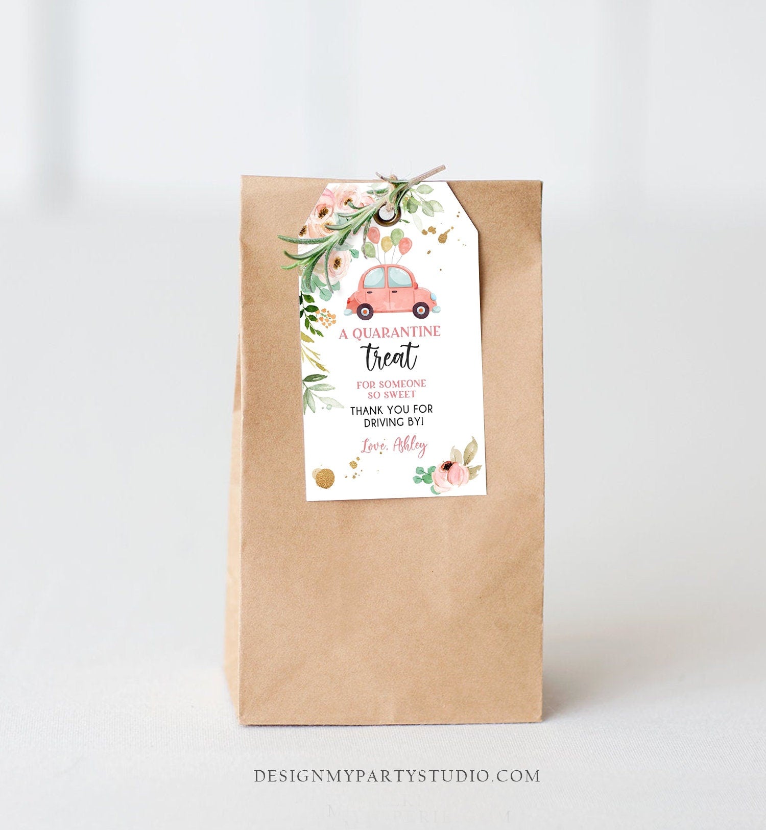 Editable Drive By Favor Tag Drive Through Baby Shower Bridal Shower Birthday Thank You Gift Tags Quarantine Coral Floral Girl Corjl 0346