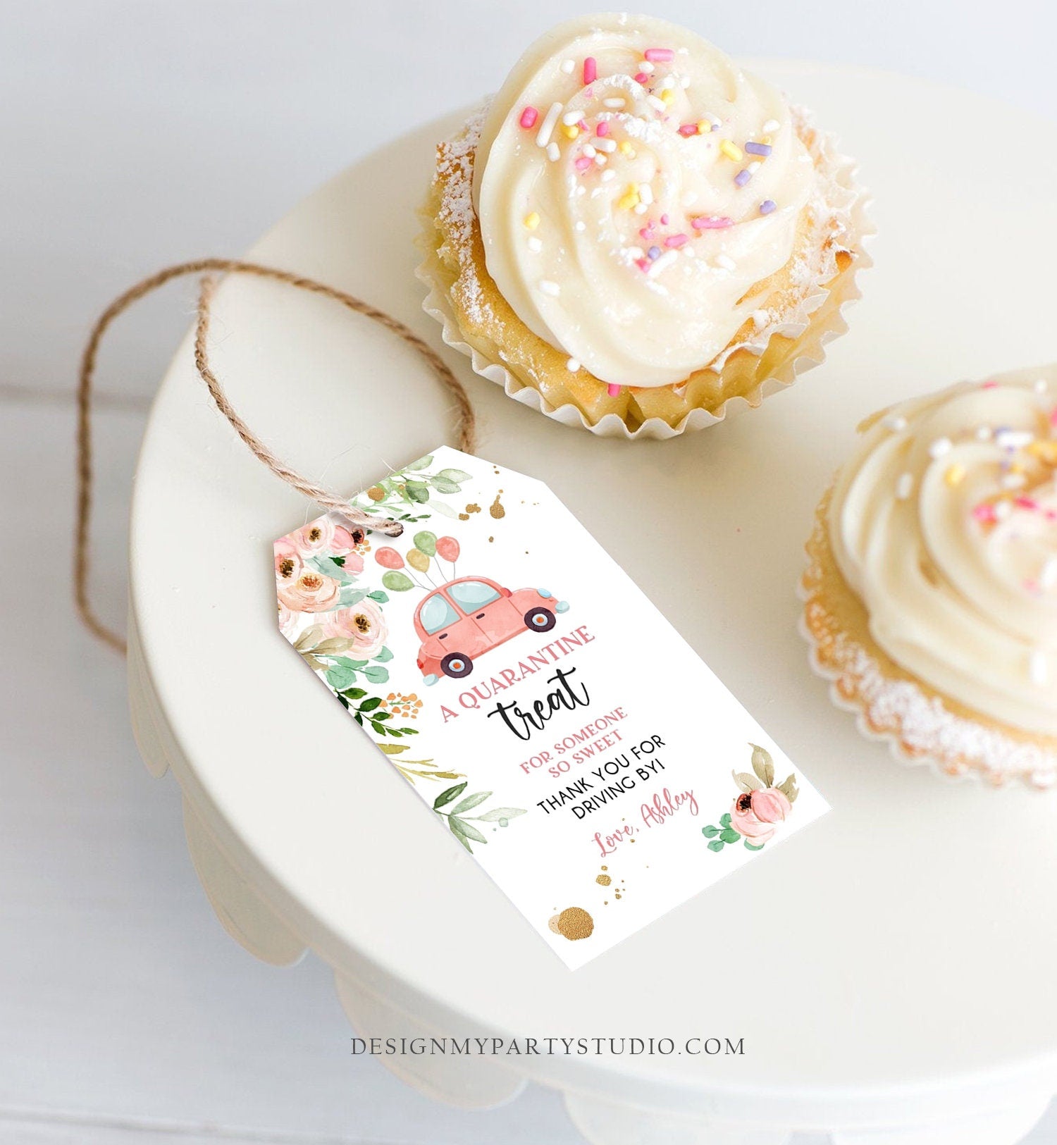 Editable Drive By Favor Tag Drive Through Baby Shower Bridal Shower Birthday Thank You Gift Tags Quarantine Coral Floral Girl Corjl 0346