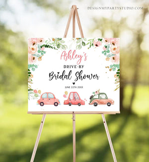 Editable Drive By Baby Shower Sign Welcome Pink Gold Floral Girl Couples Quarantine Party Drive Through Parade Yard Sign Corjl Template 0346