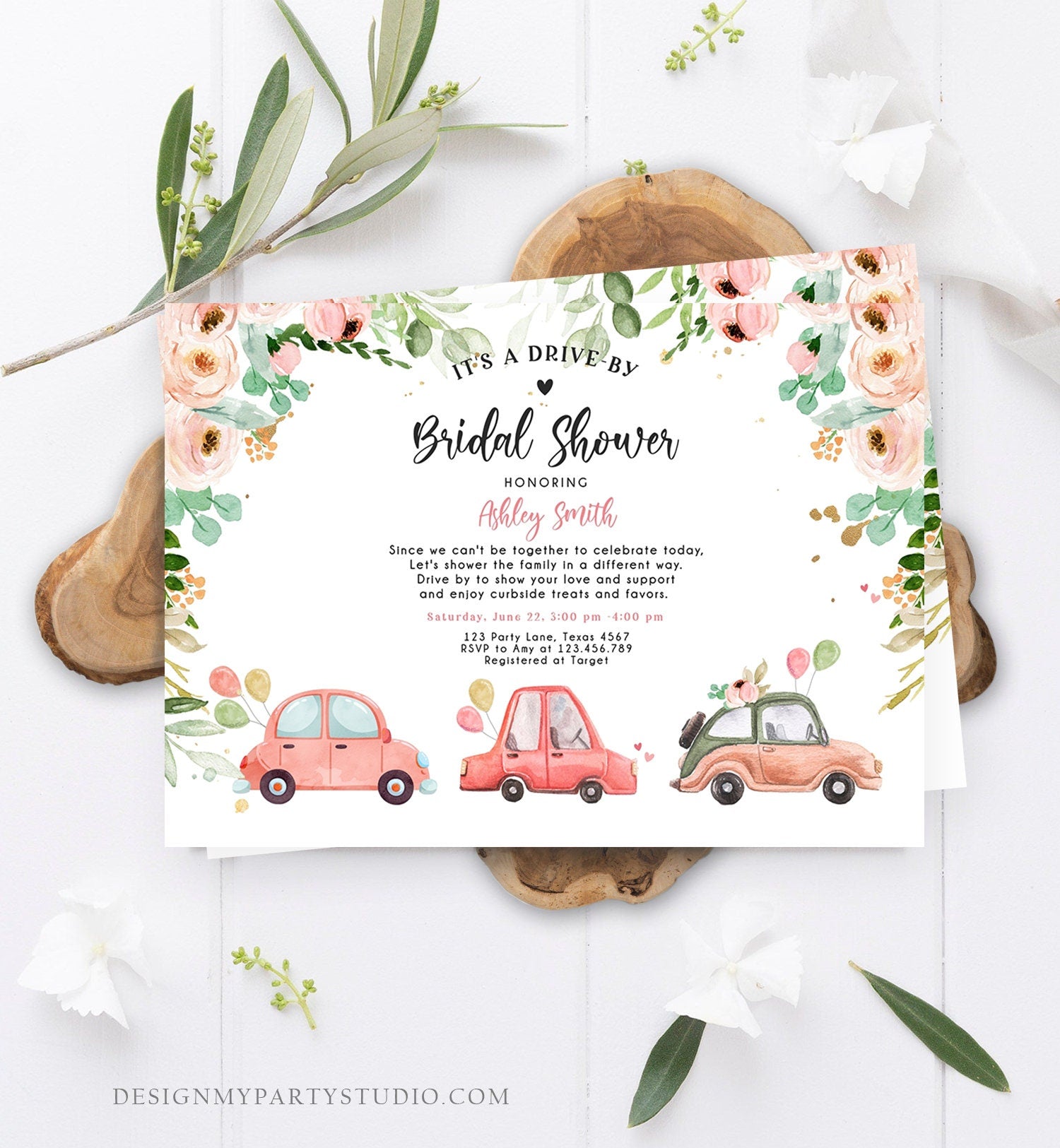Editable Drive By Bridal Shower Invitation Couples Shower Invite Quarantine Drive Trough Floral Wedding Shower Template Download Corjl 0346