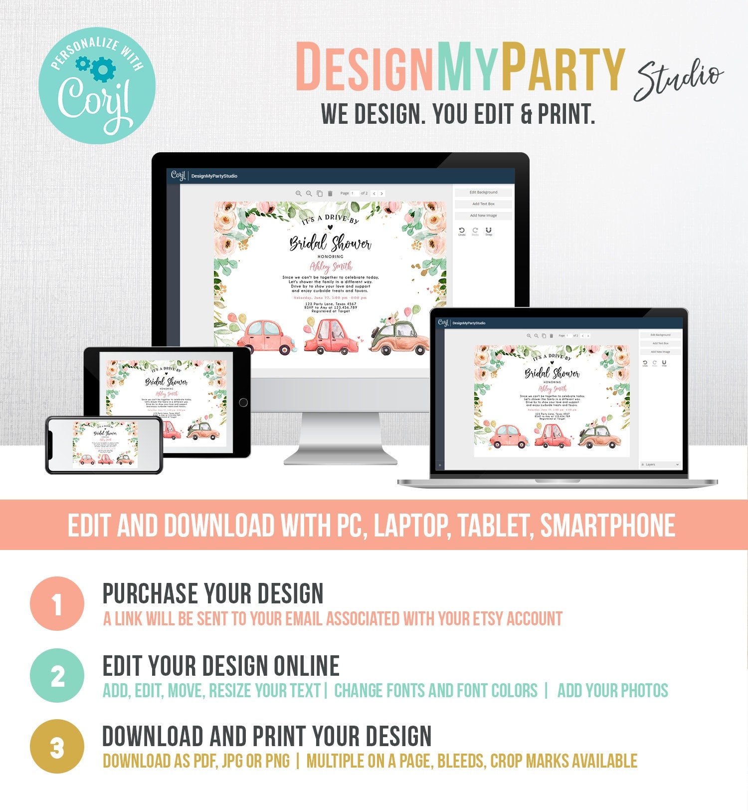 Editable Drive By Bridal Shower Invitation Couples Shower Invite Quarantine Drive Trough Floral Wedding Shower Template Download Corjl 0346