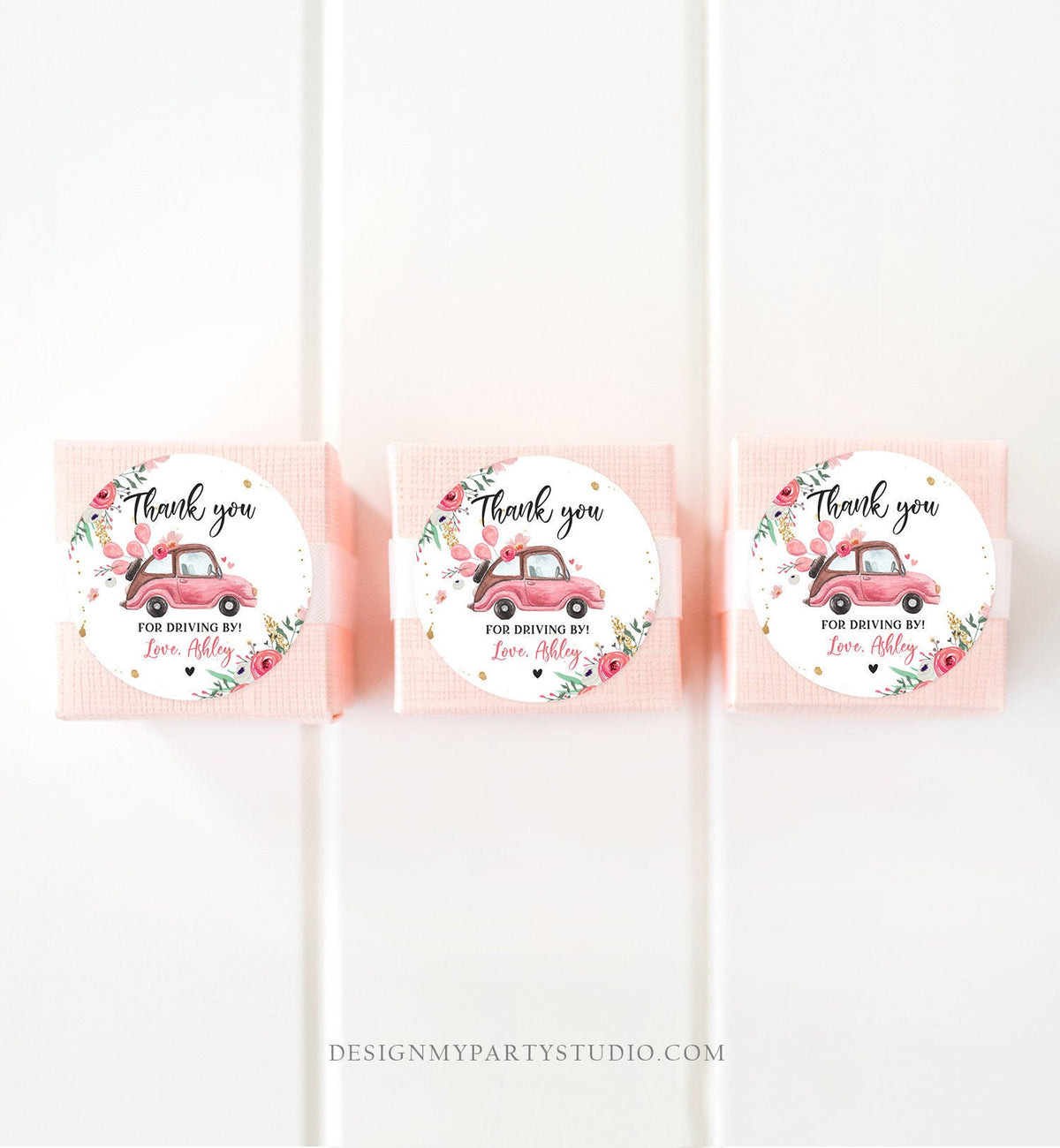 Editable Drive By Favor Tag Thank You Driving By Baby Shower Birthday Parade Gift Tags Quarantine Pink Floral Car Girl Corjl Template 0335