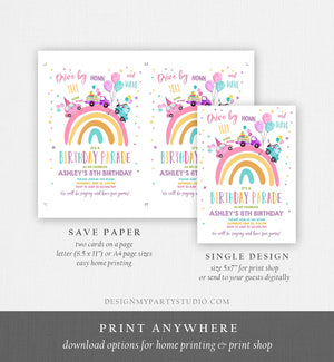 Editable Rainbow Drive By Birthday Parade Invitation Virtual Party Invite Honk Wave Car Girl Pink Quarantine Download Digital Corjl 0333