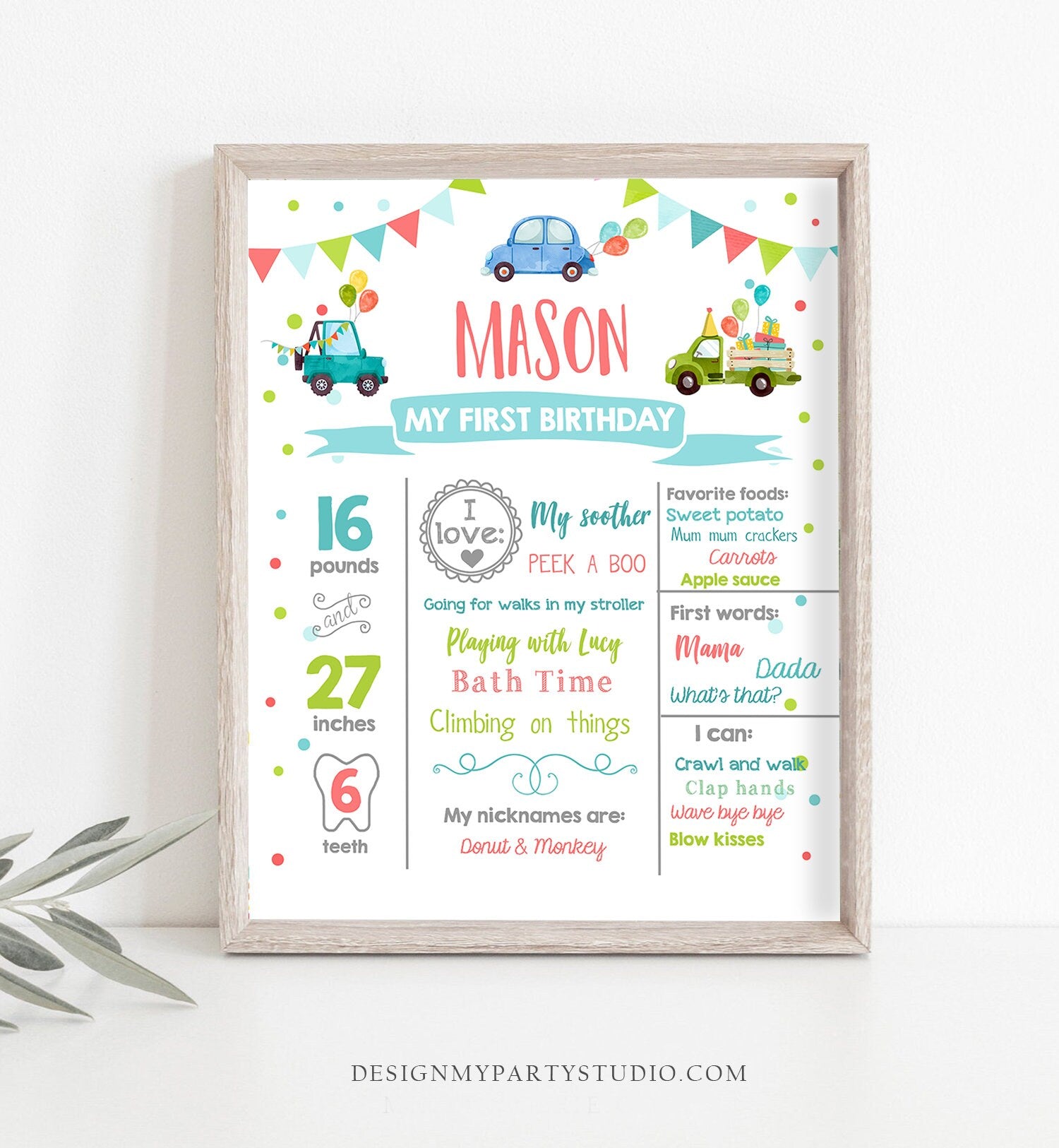 Editable Car Birthday Milestones Sign Drive By Cars First Birthday 1st Boy Blue Drive Through Sign Download Template Printable Corjl 0333