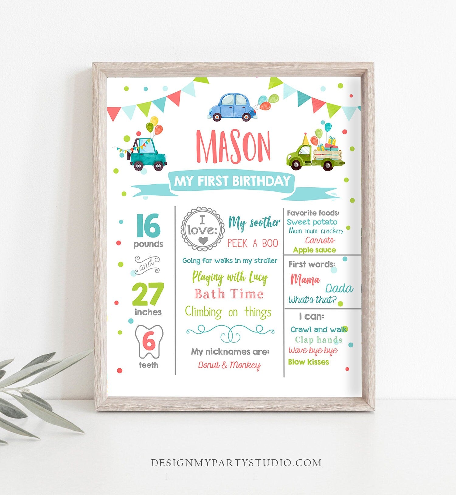 Editable Car Birthday Milestones Sign Drive By Cars First Birthday 1st Boy Blue Drive Through Sign Download Template Printable Corjl 0333