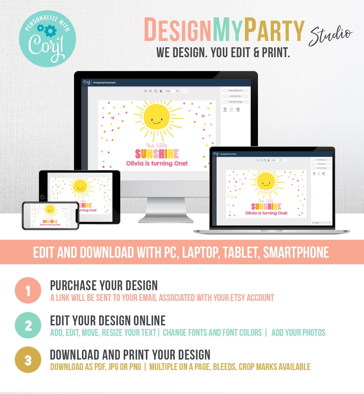 Editable Little Sunshine Birthday Backdrop Banner Pink Girl First Birthday Sign Welcome Sign Download Corjl Template Printable 0070