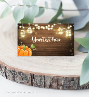 Editable Pumpkin Food Labels Pumpkin Place Card Fall Autumn Tent Card Escort Card Wood Rustic Pumpkin Shower Neutral Corjl Template 0015