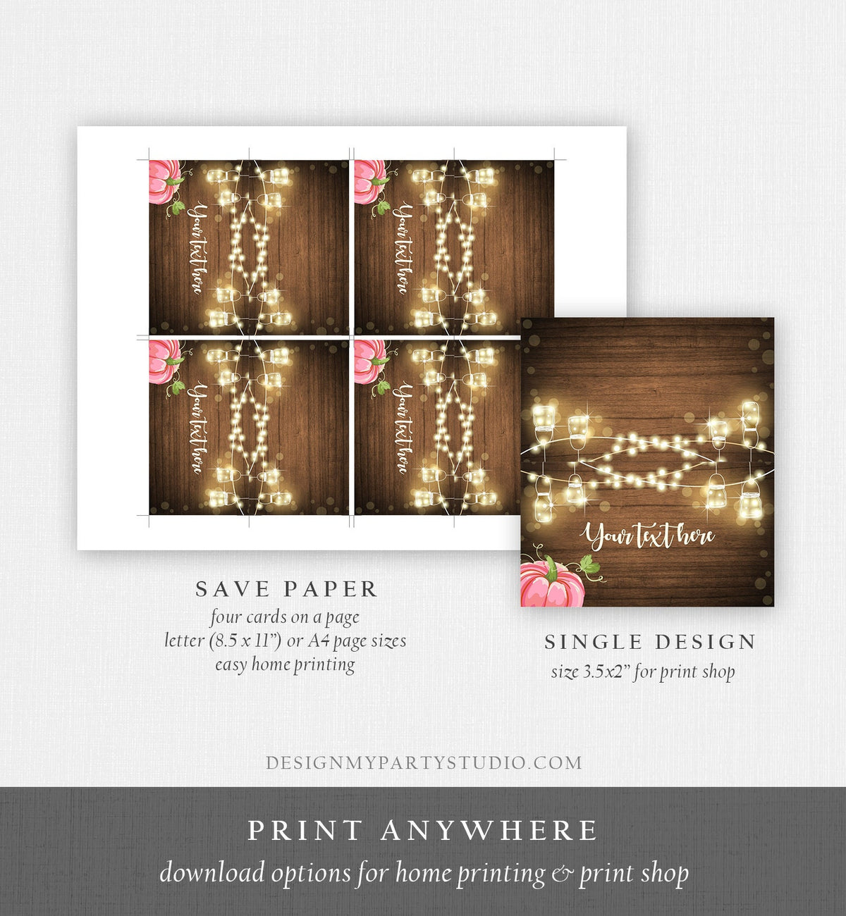 Editable Pumpkin Food Labels Girl Pink Pumpkin Place Card Fall Tent Card Escort Card Wood Rustic Pumpkin Shower Corjl Template 0015