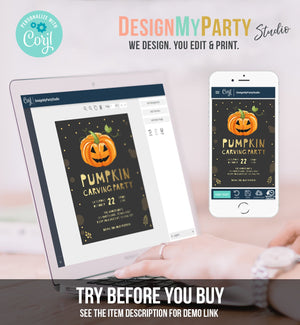 Editable Pumpkin Carving Party Invitation Fall Party Autumn Party Halloween Carving Festival Digital Download Corjl Template Printable 0175
