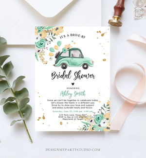 Editable Drive By Bridal Shower Invitation Couples Shower Quarantine Drive Through Floral Wedding Shower Mint Green Corjl Digital 0335
